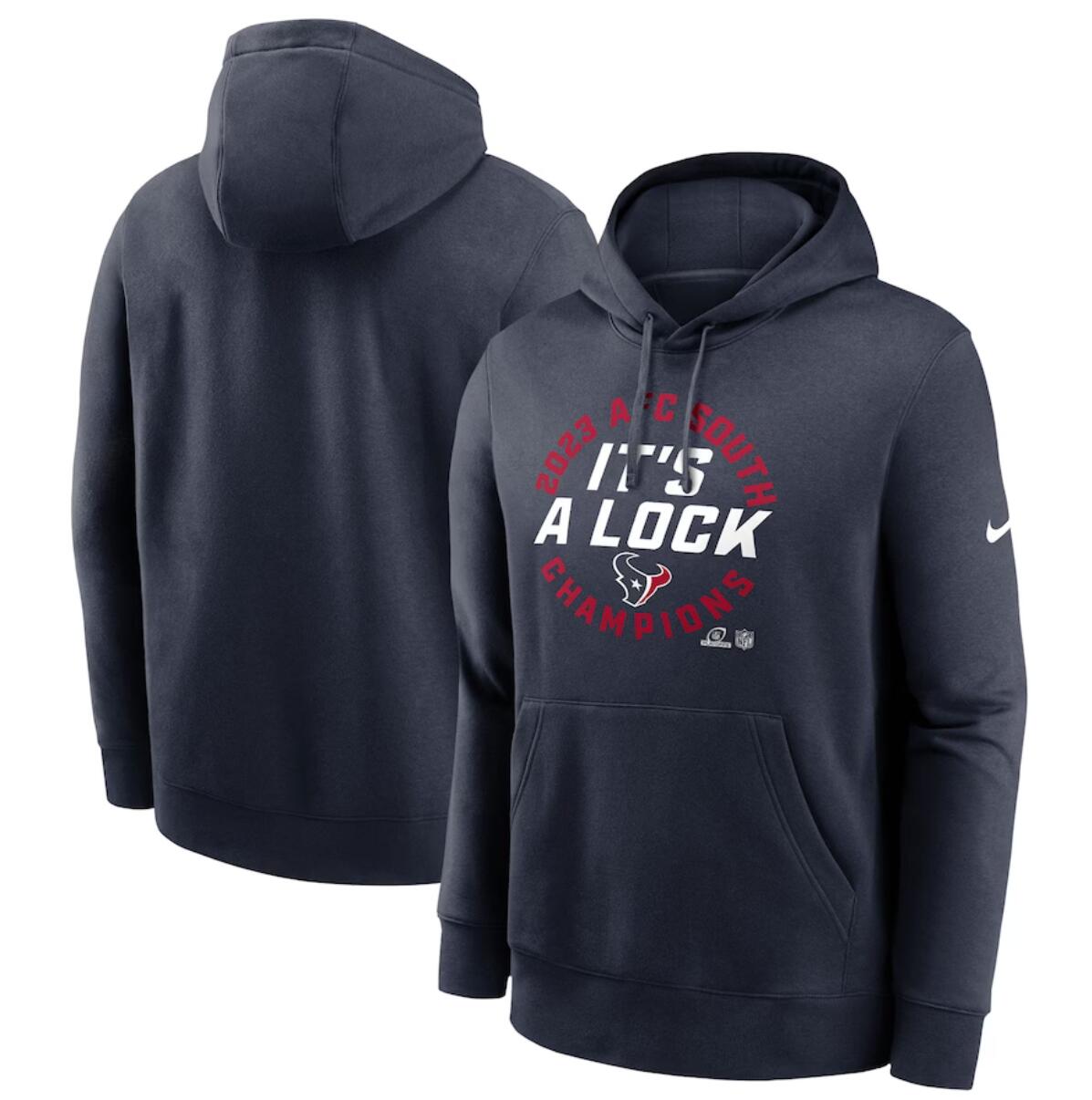 Men's Houston Texans Navy 2023 AFC South Division Champions Locker Room Trophy Collection Club Pullover Hoodie